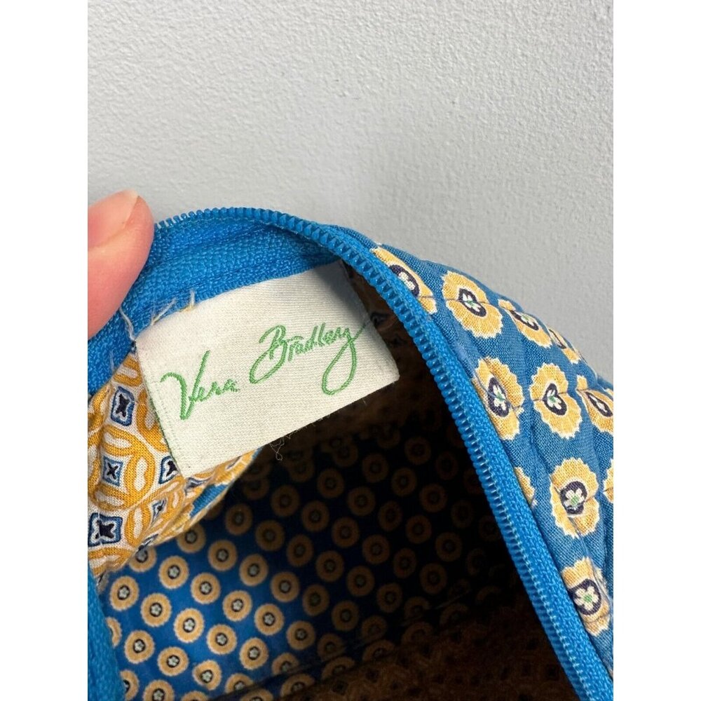 Vera Bradley Floral Shoulder Bag Yellow‎ Blue Zip Pockets Adjustable - Picture 3 of 16